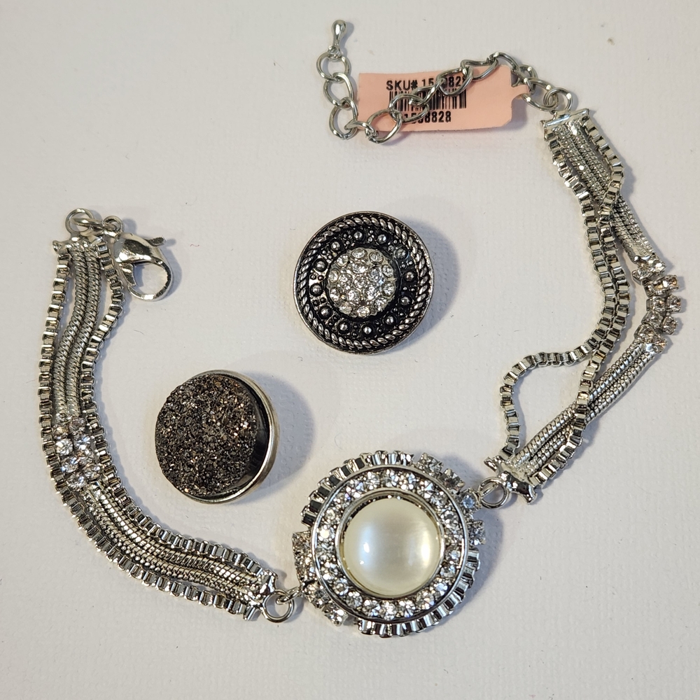 VTG NIB Interchangeable Snap Charm Bracelet Mother of Pearl & Druzy